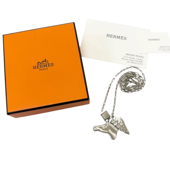 Great HERMES Necklace Talisman Pegasus Chain Silver mens