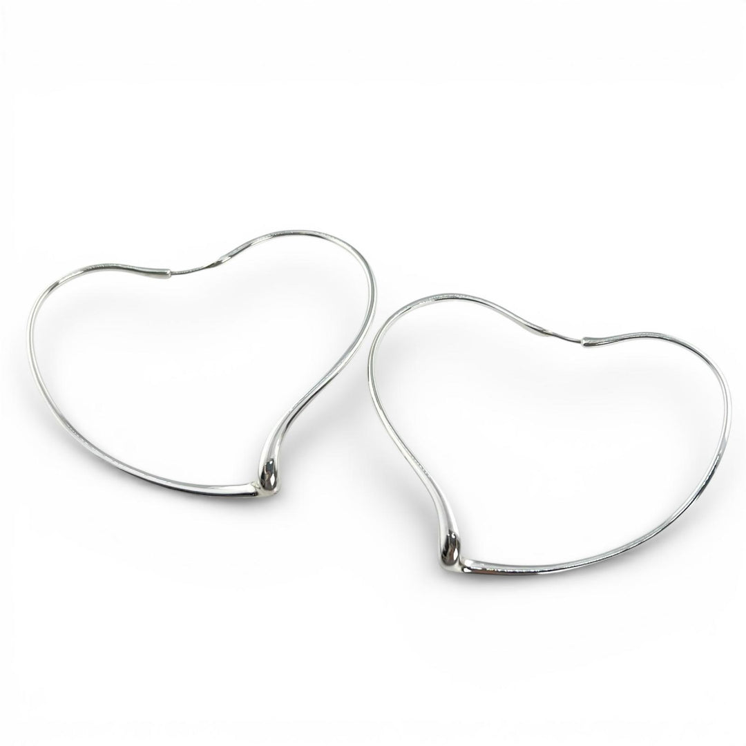 Great TIFFANY&Co. Pierce Open Heart Hoop Pierce Silver AG925 Women