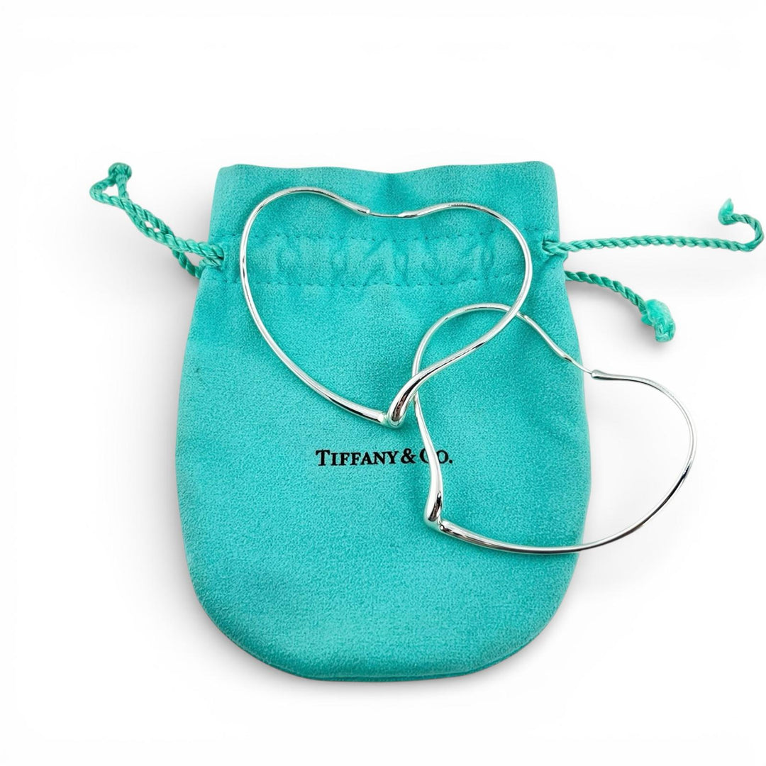 Great TIFFANY&Co. Pierce Open Heart Hoop Pierce Silver AG925 Women