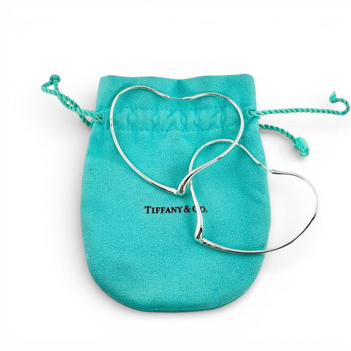 Great TIFFANY&Co. Pierce Open Heart Hoop Pierce Silver AG925 Women