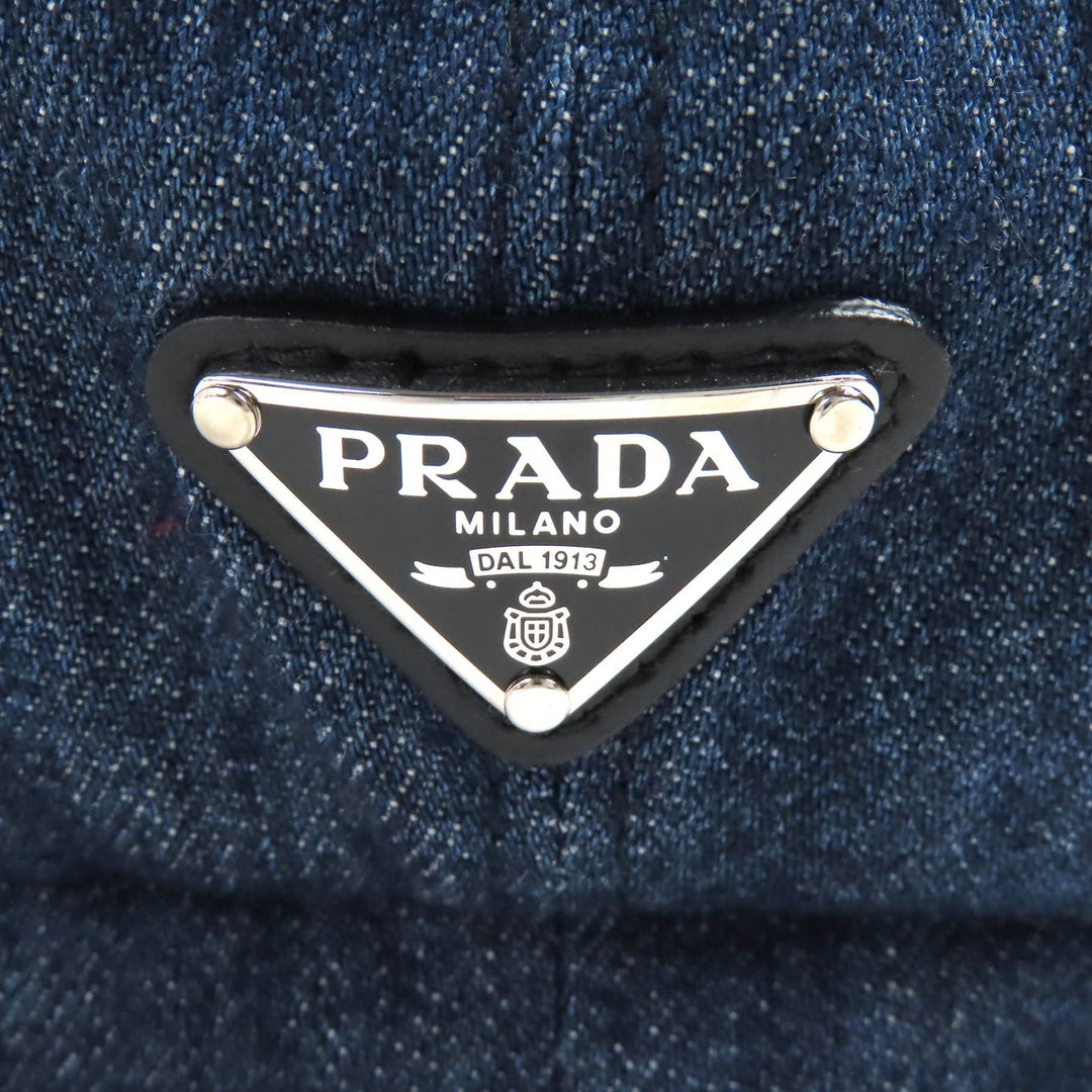 素晴らしいPRADAキャスケット三角ロゴ三角プレートデニムインディゴブルー1HC551