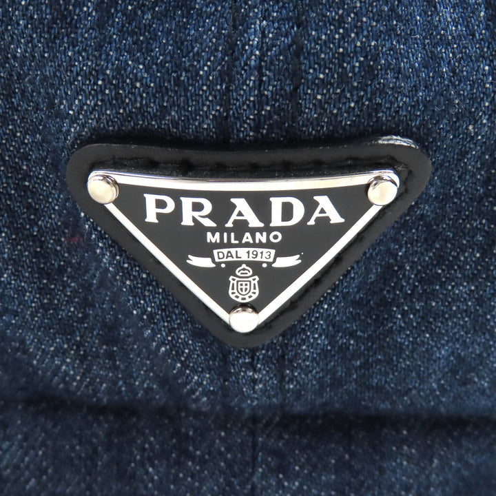 素晴らしいPRADAキャスケット三角ロゴ三角プレートデニムインディゴブルー1HC551
