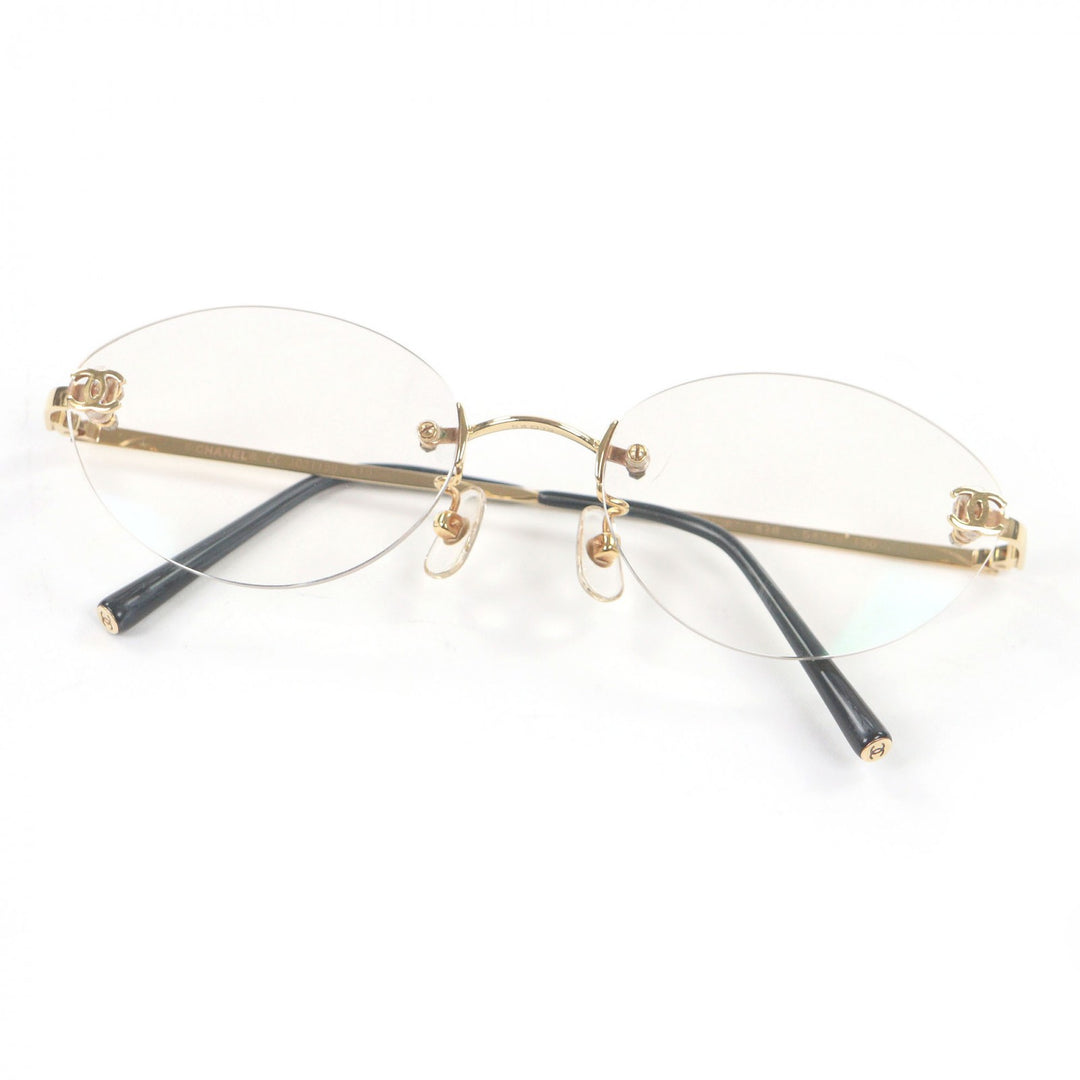 Great CHANEL Glasses COCO Mark 2013K Rimless clear 18K mens