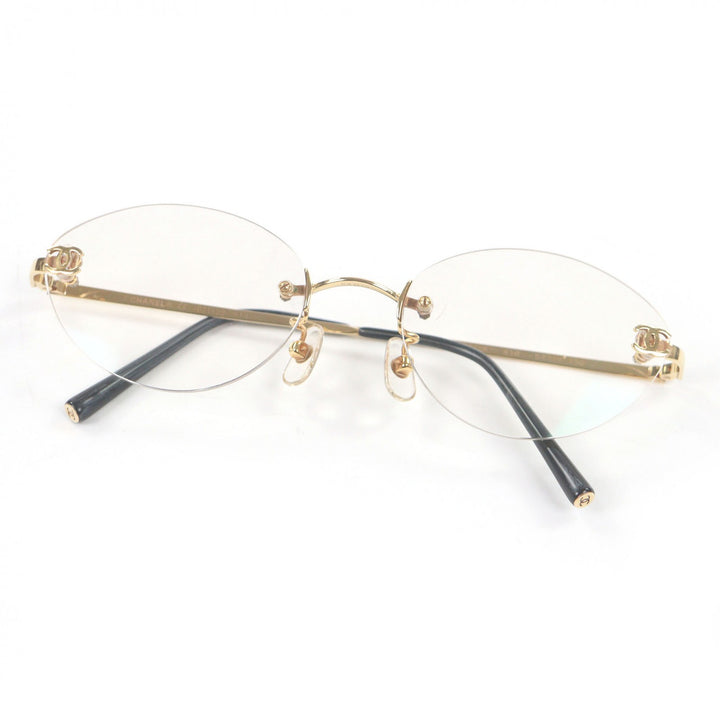 Great CHANEL Glasses COCO Mark 2013K Rimless clear 18K mens