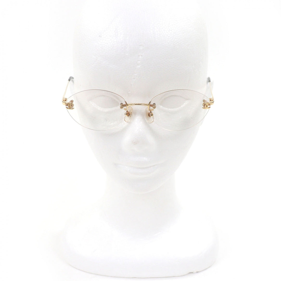 Great CHANEL Glasses COCO Mark 2013K Rimless clear 18K mens