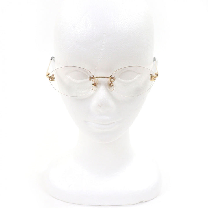 Great CHANEL Glasses COCO Mark 2013K Rimless clear 18K mens