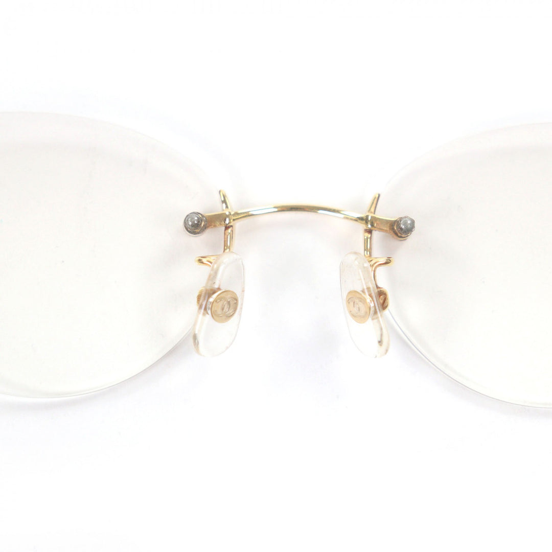 Great CHANEL Glasses COCO Mark 2013K Rimless clear 18K mens