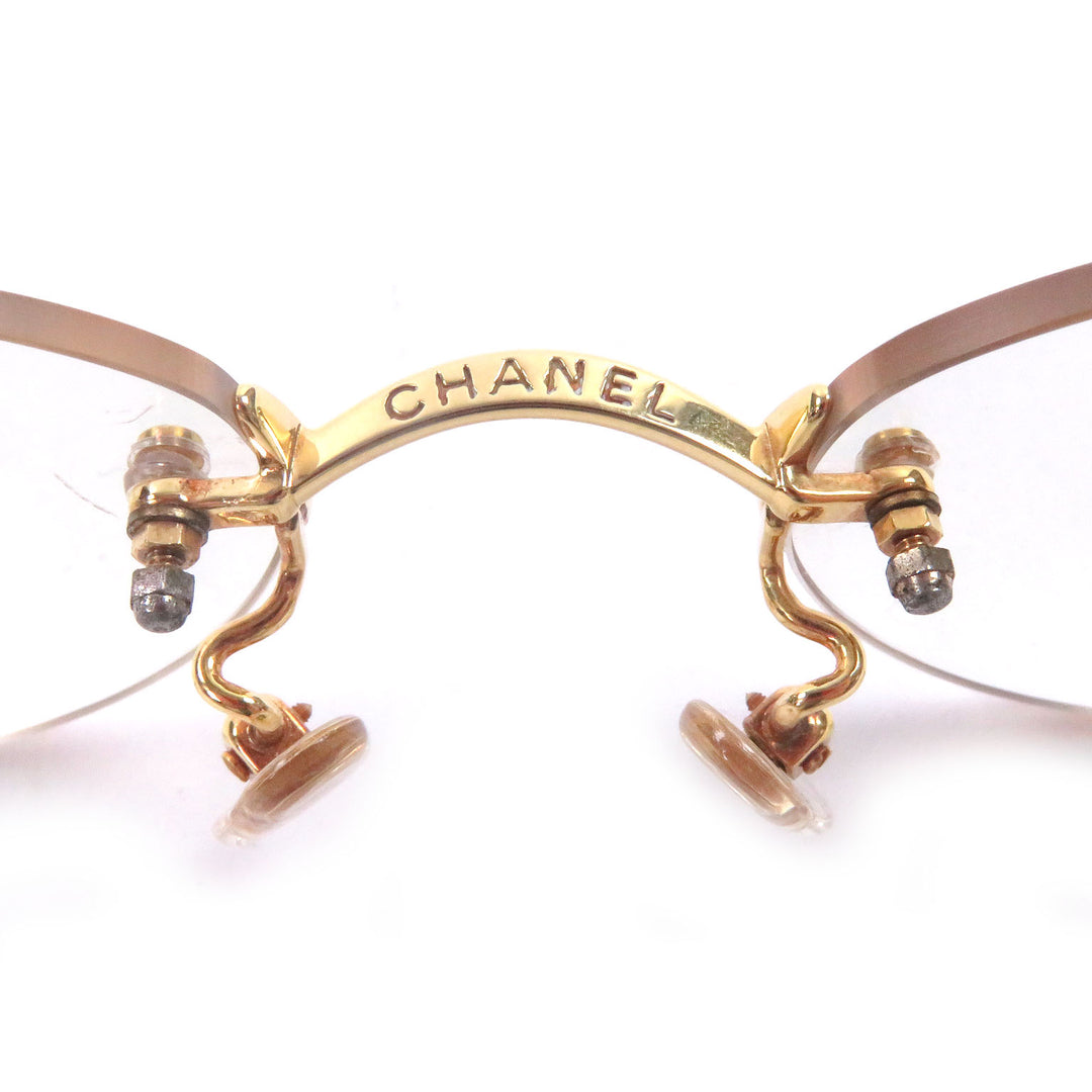 Great CHANEL Glasses COCO Mark 2013K Rimless clear 18K mens