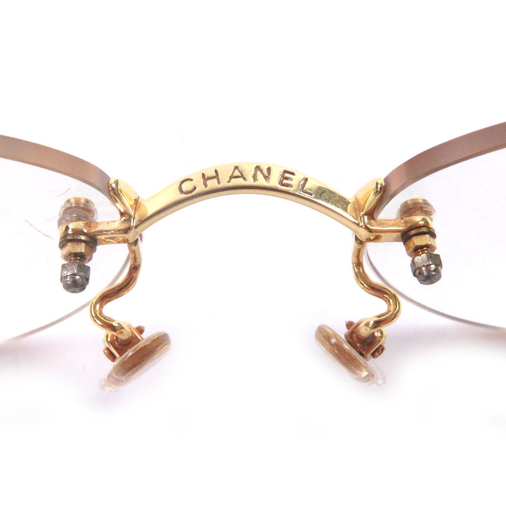 Great CHANEL Glasses COCO Mark 2013K Rimless clear 18K mens