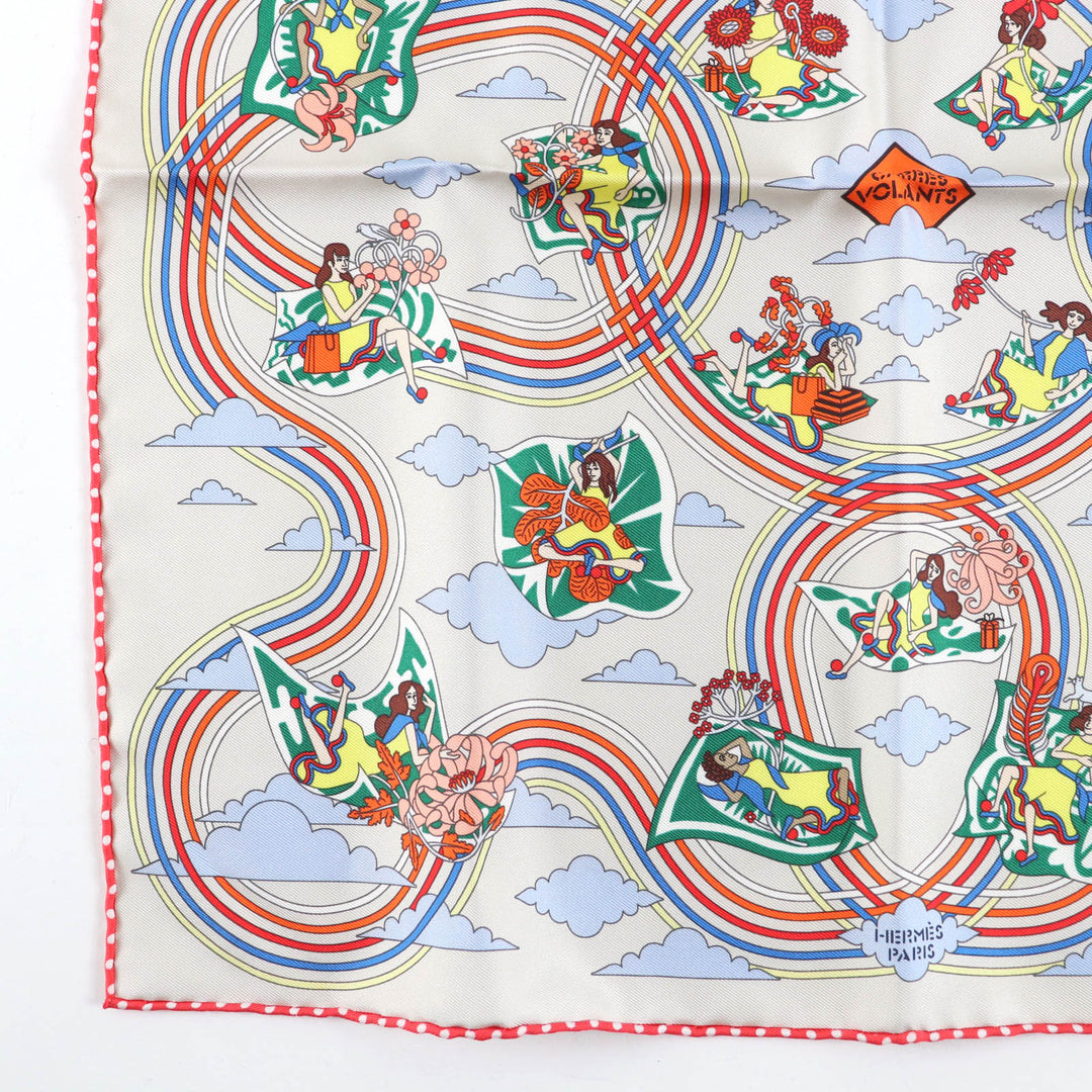 Pristine HERMES scarf VOLANTS Flying Boyfriend silk Women