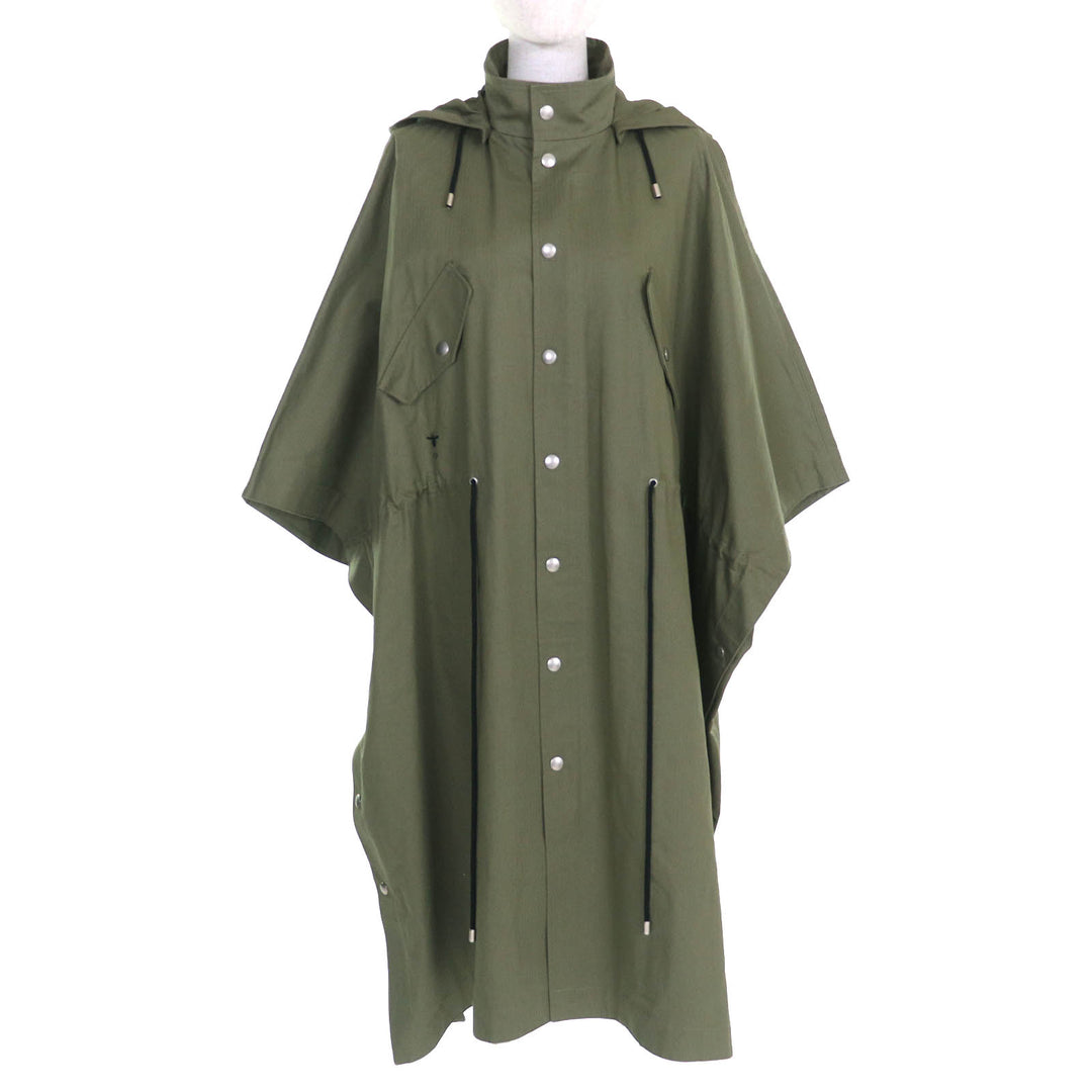 Great Christian Dior Bee Embroidered Hooded Military Cape Coat khaki XS