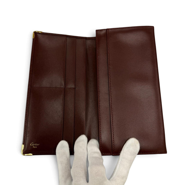 Excellent Cartier Purse Must de Cartier C-motif leather long wallet Bordeaux