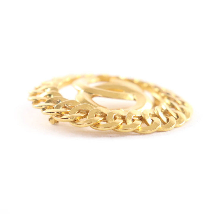 Great CHANEL Brooch COCO Mark Chain Design gold Women 96P