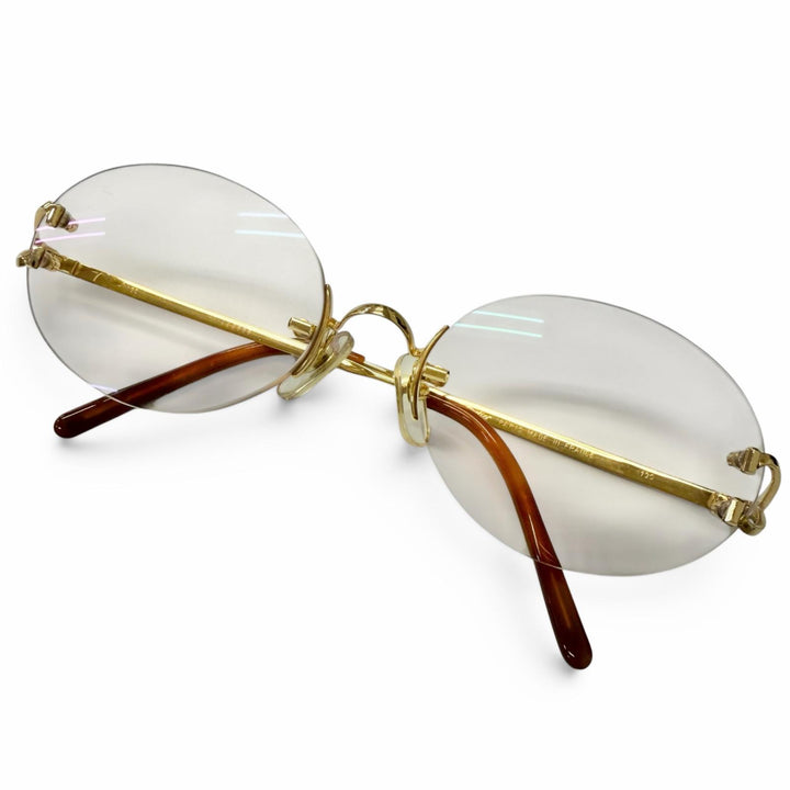 Great Cartier Glasses Oval Two-Point Rimless gold