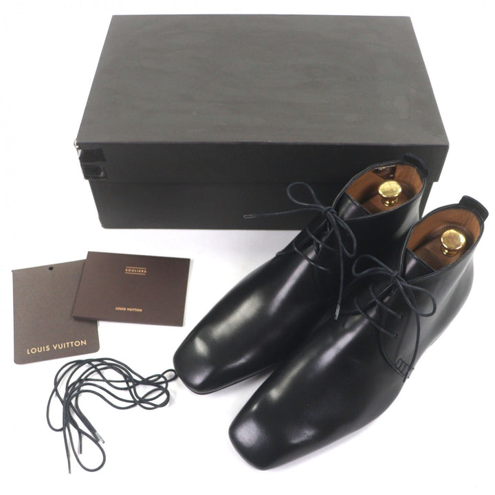 Pristine LOUIS VUITTON Ankle boots LV logo Metal lace-up black leather mens 6