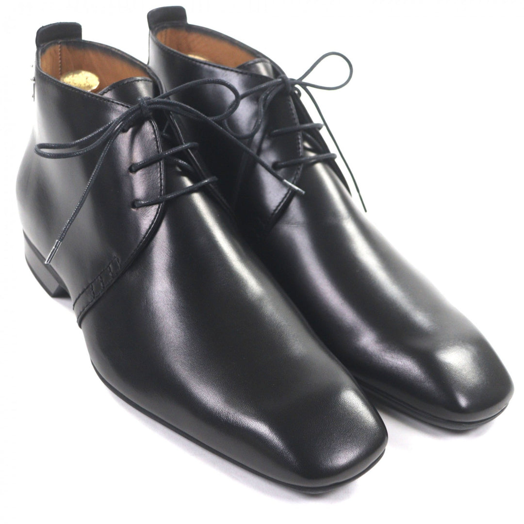 Pristine LOUIS VUITTON Ankle boots LV logo Metal lace-up black leather mens 6