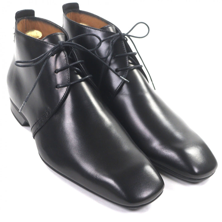 Pristine LOUIS VUITTON Ankle boots LV logo Metal lace-up black leather mens 6