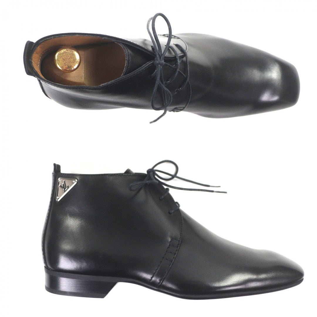 Pristine LOUIS VUITTON Ankle boots LV logo Metal lace-up black leather mens 6