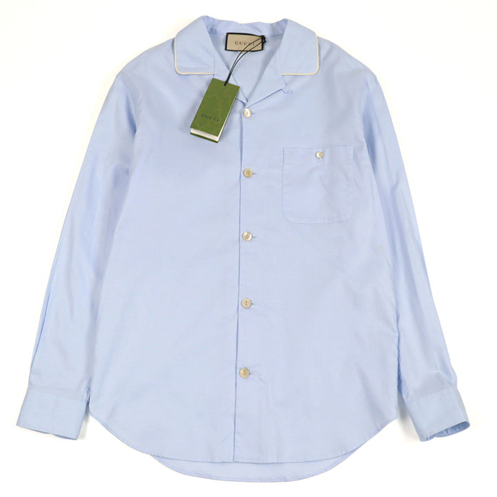 Pristine GUCCI Long sleeve shirt GG logo oxford blue cotton mens 44 664869