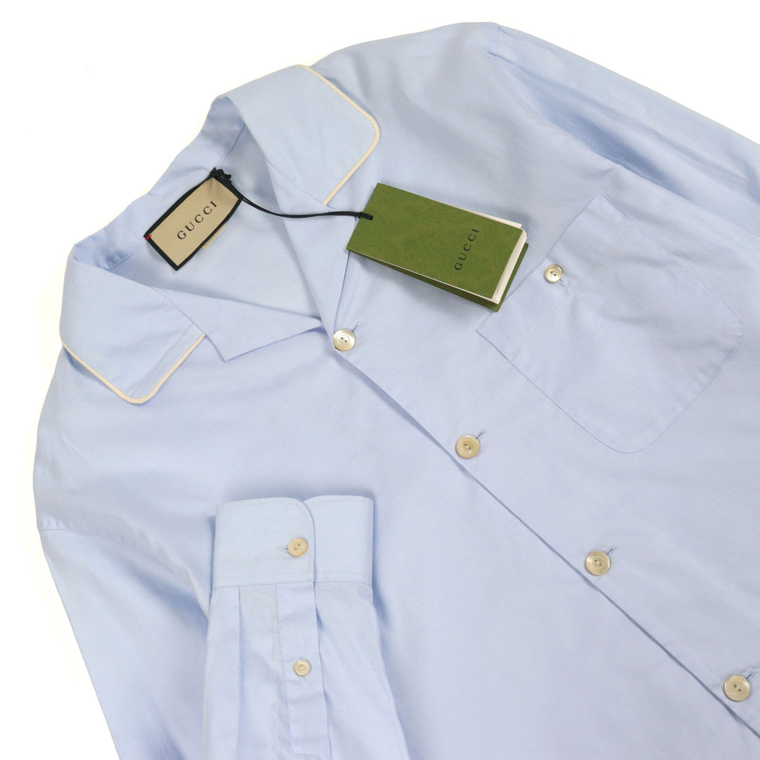 Pristine GUCCI Long sleeve shirt GG logo oxford blue cotton mens 44 664869