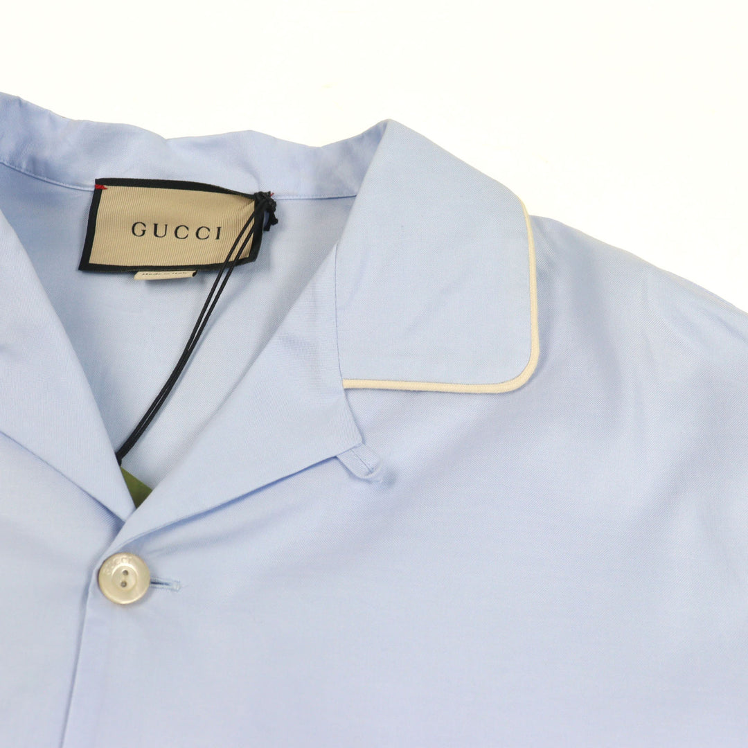 Pristine GUCCI Long sleeve shirt GG logo oxford blue cotton mens 44 664869