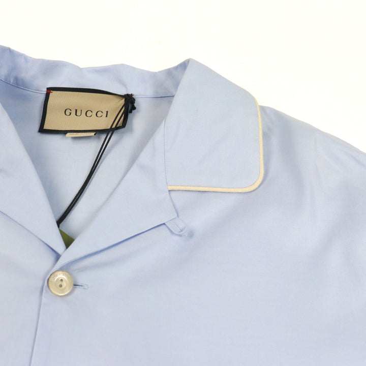 Pristine GUCCI Long sleeve shirt GG logo oxford blue cotton mens 44 664869