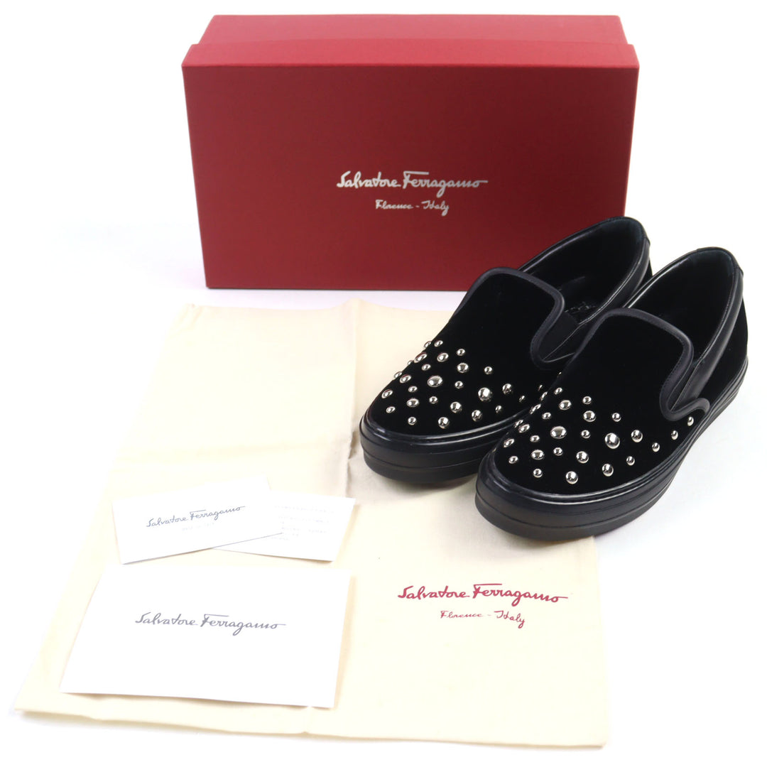 Excellent Salvatore Ferragamo Slip-on PACAU ROCK black velvet Women 8 RY5822