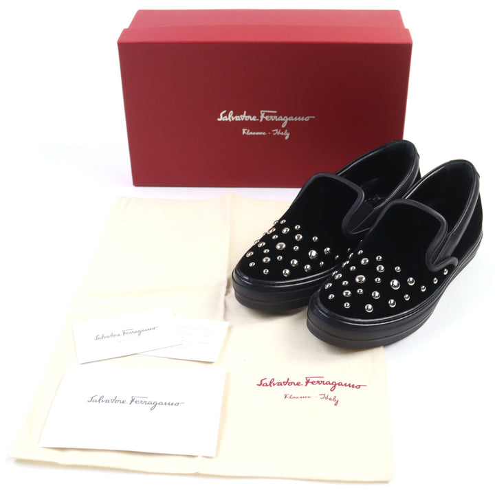 Excellent Salvatore Ferragamo Slip-on PACAU ROCK black velvet Women 8 RY5822