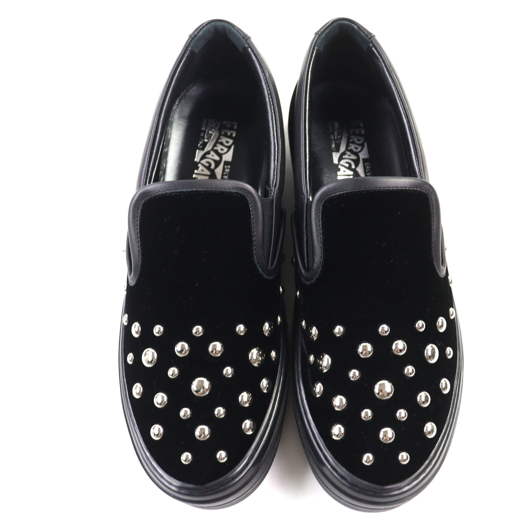 Excellent Salvatore Ferragamo Slip-on PACAU ROCK black velvet Women 8 RY5822