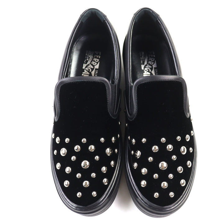 Excellent Salvatore Ferragamo Slip-on PACAU ROCK black velvet Women 8 RY5822