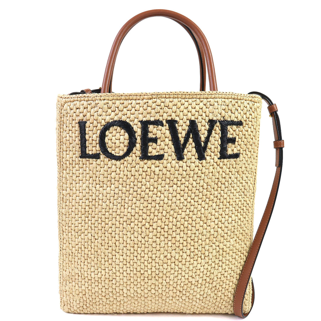 Great LOEWE Tote Bag Standard A4 Logo 2-way Shoulder bag Raffia A563R18X02