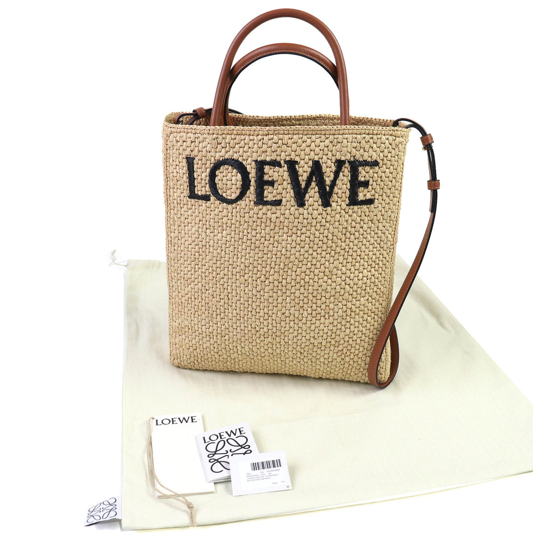 Great LOEWE Tote Bag Standard A4 Logo 2-way Shoulder bag Raffia A563R18X02