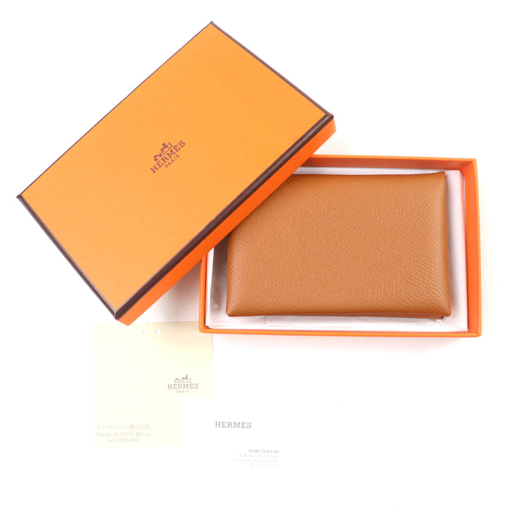 Pristine HERMES Card Case Calvi Epsom Leather Women