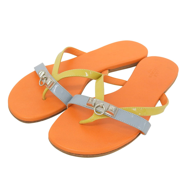Great HERMES Sandals Orange Light Blue Yellow leather Women 36