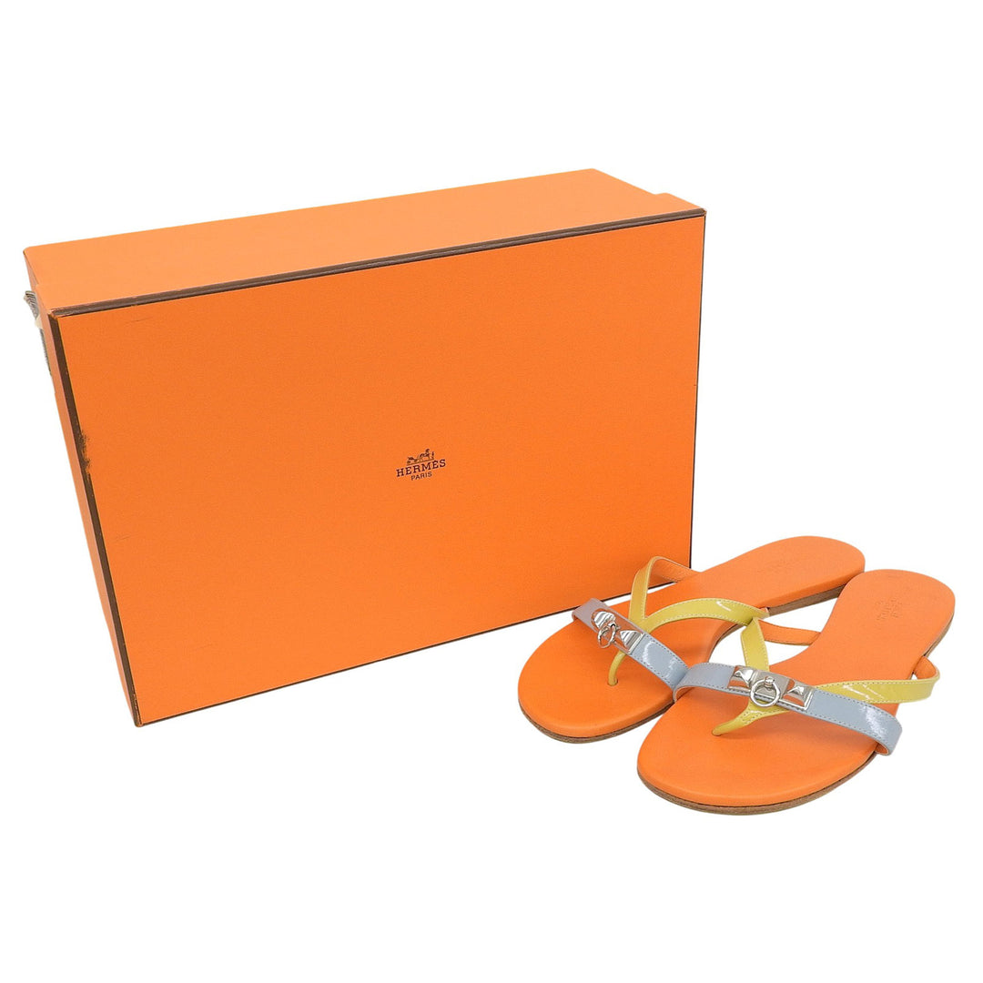 Great HERMES Sandals Orange Light Blue Yellow leather Women 36