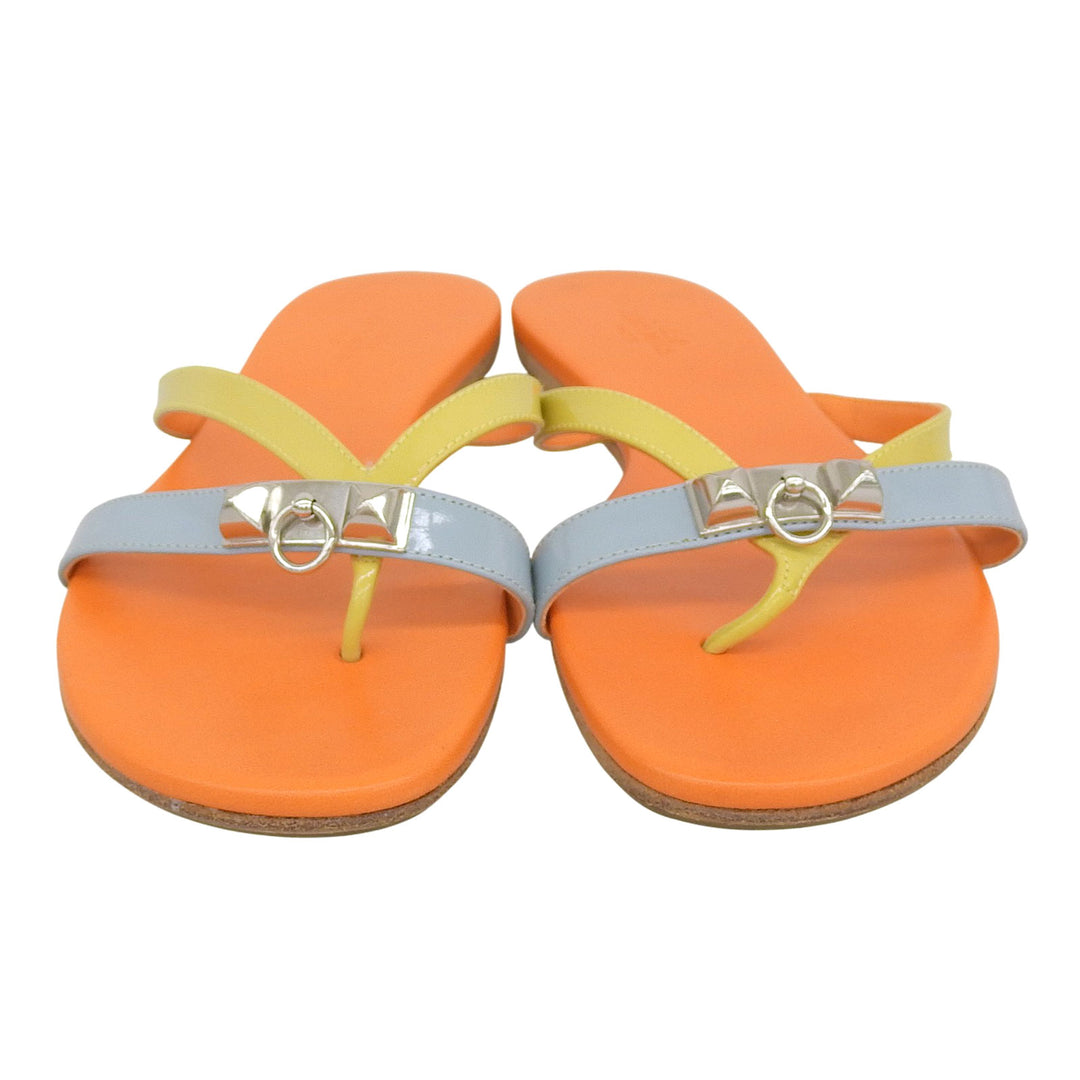 Great HERMES Sandals Orange Light Blue Yellow leather Women 36