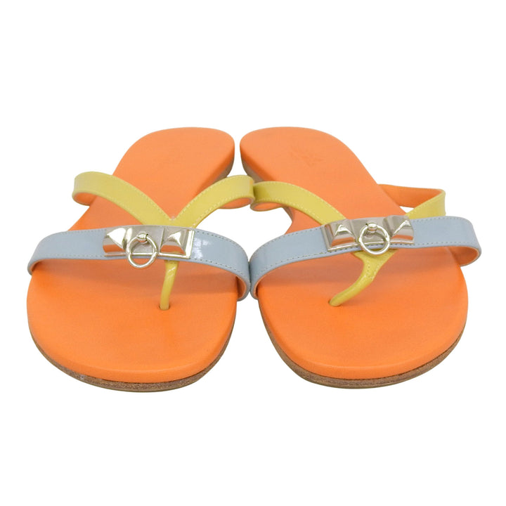 Great HERMES Sandals Orange Light Blue Yellow leather Women 36