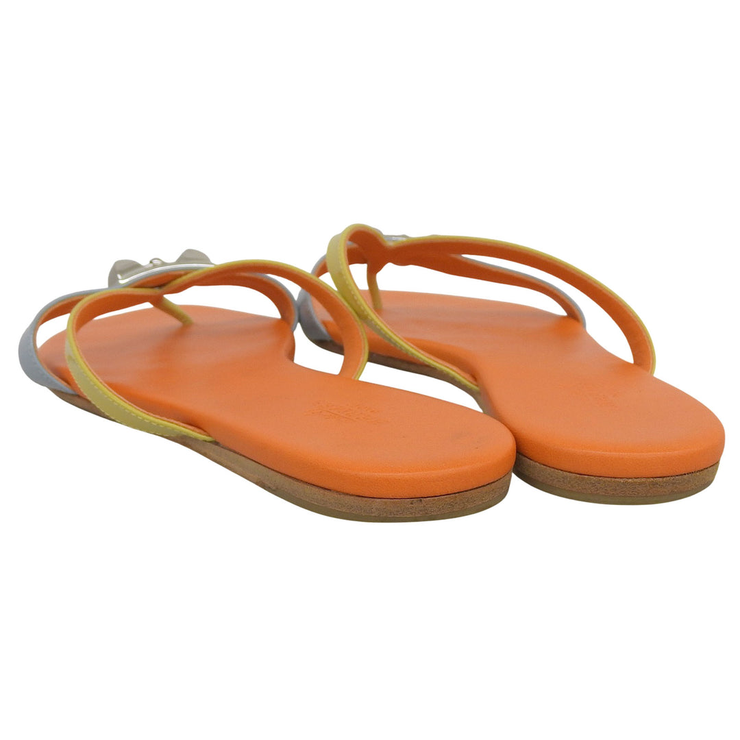 Great HERMES Sandals Orange Light Blue Yellow leather Women 36
