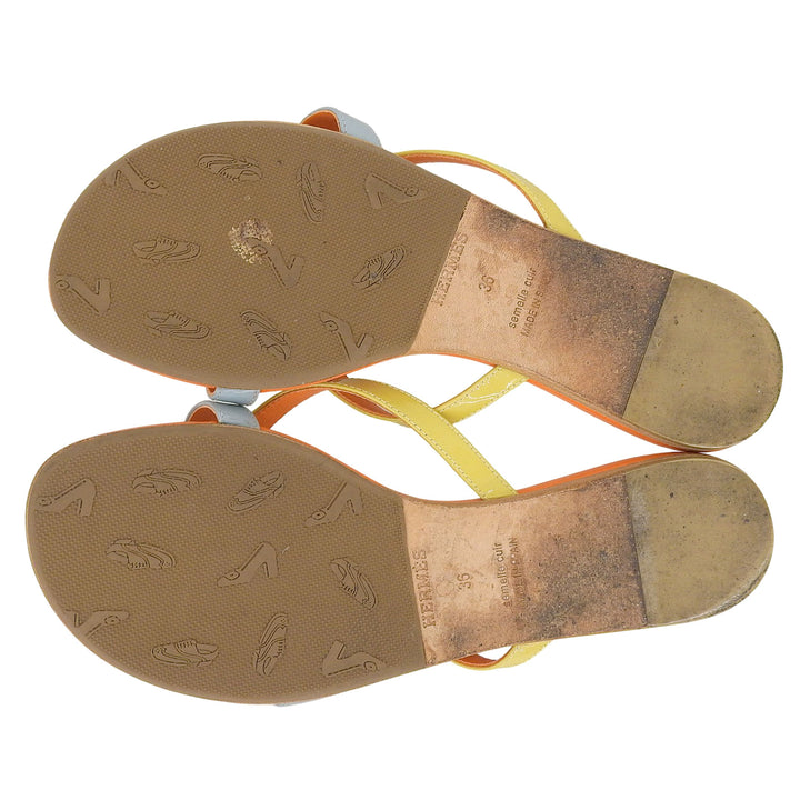Great HERMES Sandals Orange Light Blue Yellow leather Women 36