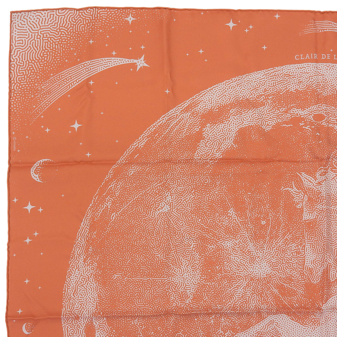 新品 エルメス スカーフ CLAIR DE LUNE オレンジ グレー シルク レディース