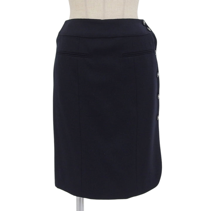 Excellent CHANEL Tight Skirt Dark navy wool Women 36 36P P06492