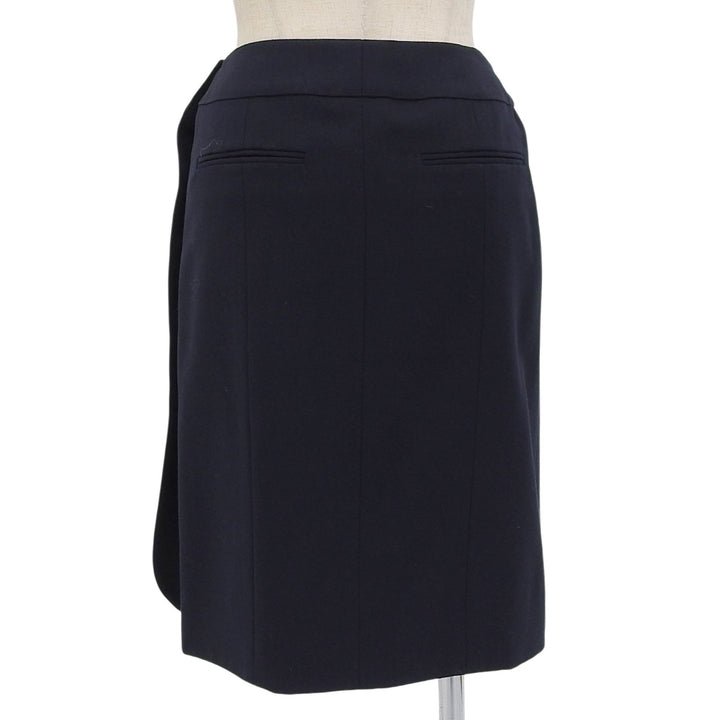 Excellent CHANEL Tight Skirt Dark navy wool Women 36 36P P06492