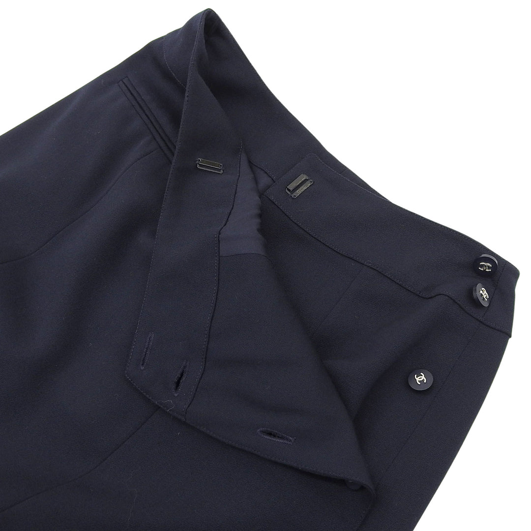 Excellent CHANEL Tight Skirt Dark navy wool Women 36 36P P06492