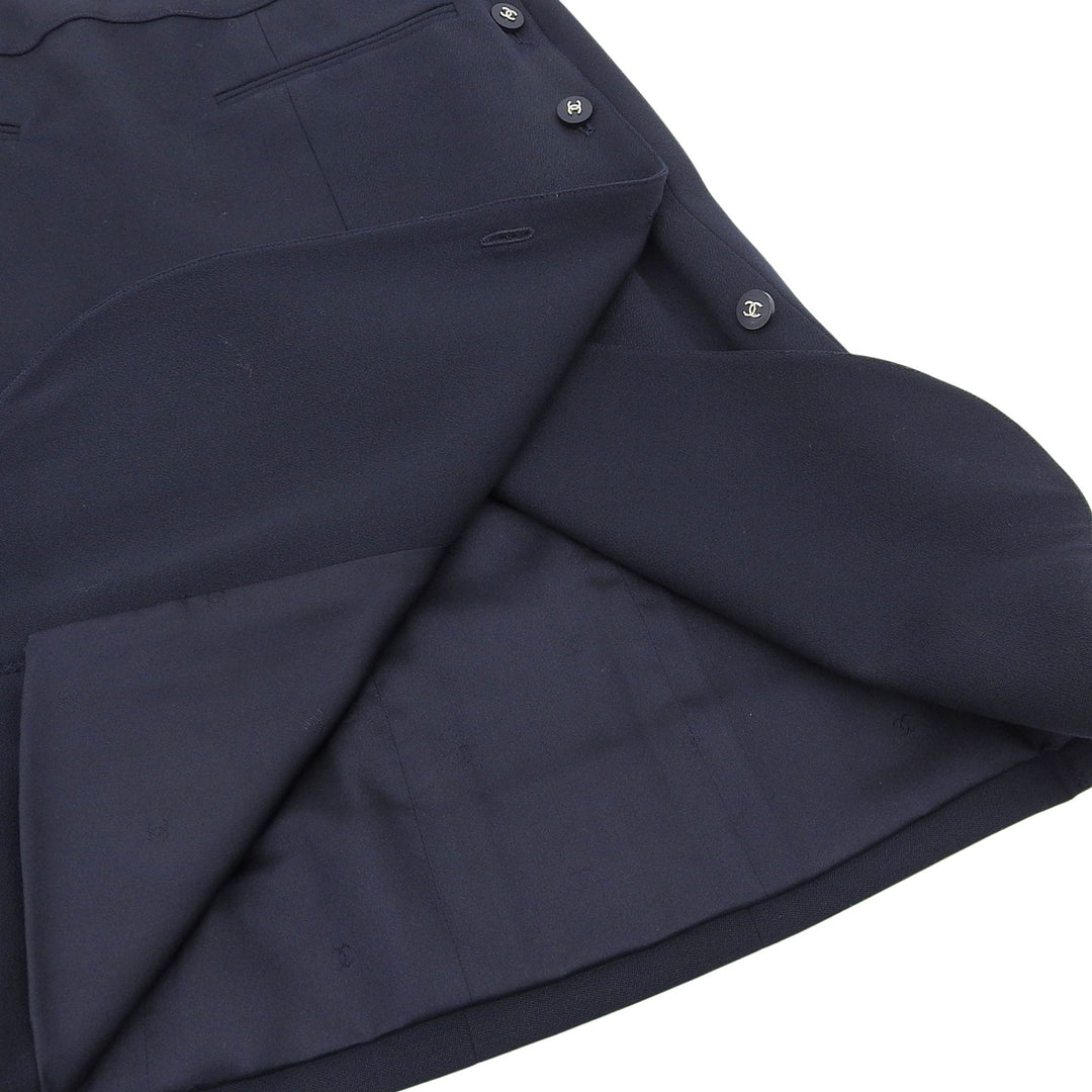 Excellent CHANEL Tight Skirt Dark navy wool Women 36 36P P06492