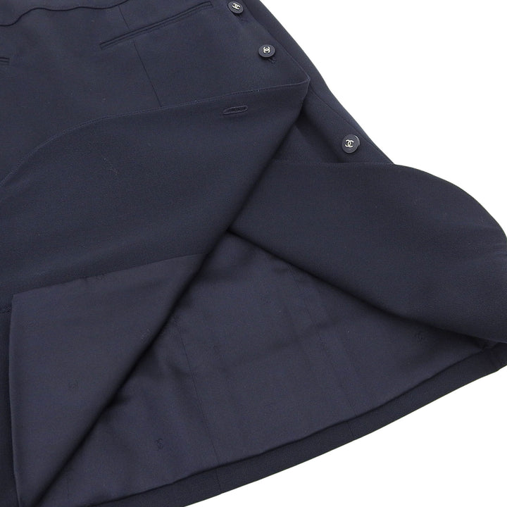 Excellent CHANEL Tight Skirt Dark navy wool Women 36 36P P06492