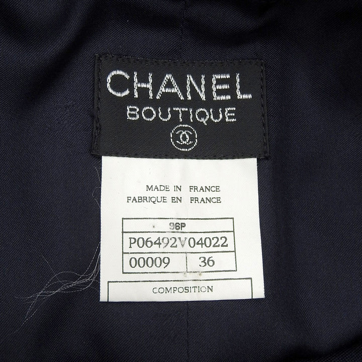 Excellent CHANEL Tight Skirt Dark navy wool Women 36 36P P06492