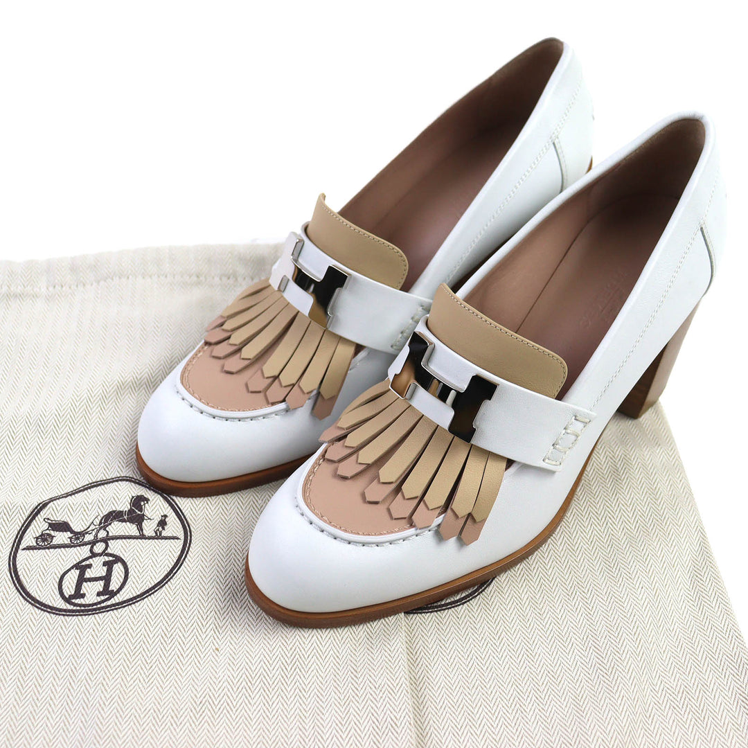 新品 HERMES パンプス エリーゼ 70 レザー ホワイト ベージュ レディース 36.5
