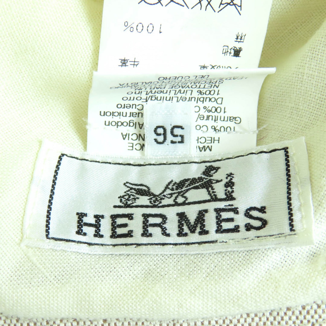 素晴らしいHERMES帽子レザーバケットハットベージュコットンレディース56