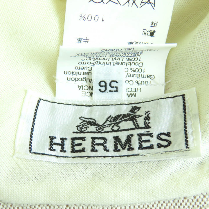 素晴らしいHERMES帽子レザーバケットハットベージュコットンレディース56