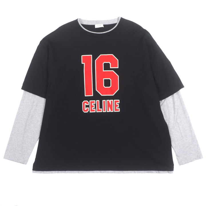 Great CELINE Long-sleeved T-shirt 16 Skater Cotton Jersey Tee Black Grey XL